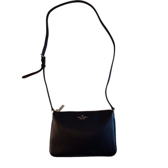 Kate Spade Purse Leila Triple Gusset Crossbody Black Pebbled Leather Medium Bag - Picture 10 of 13